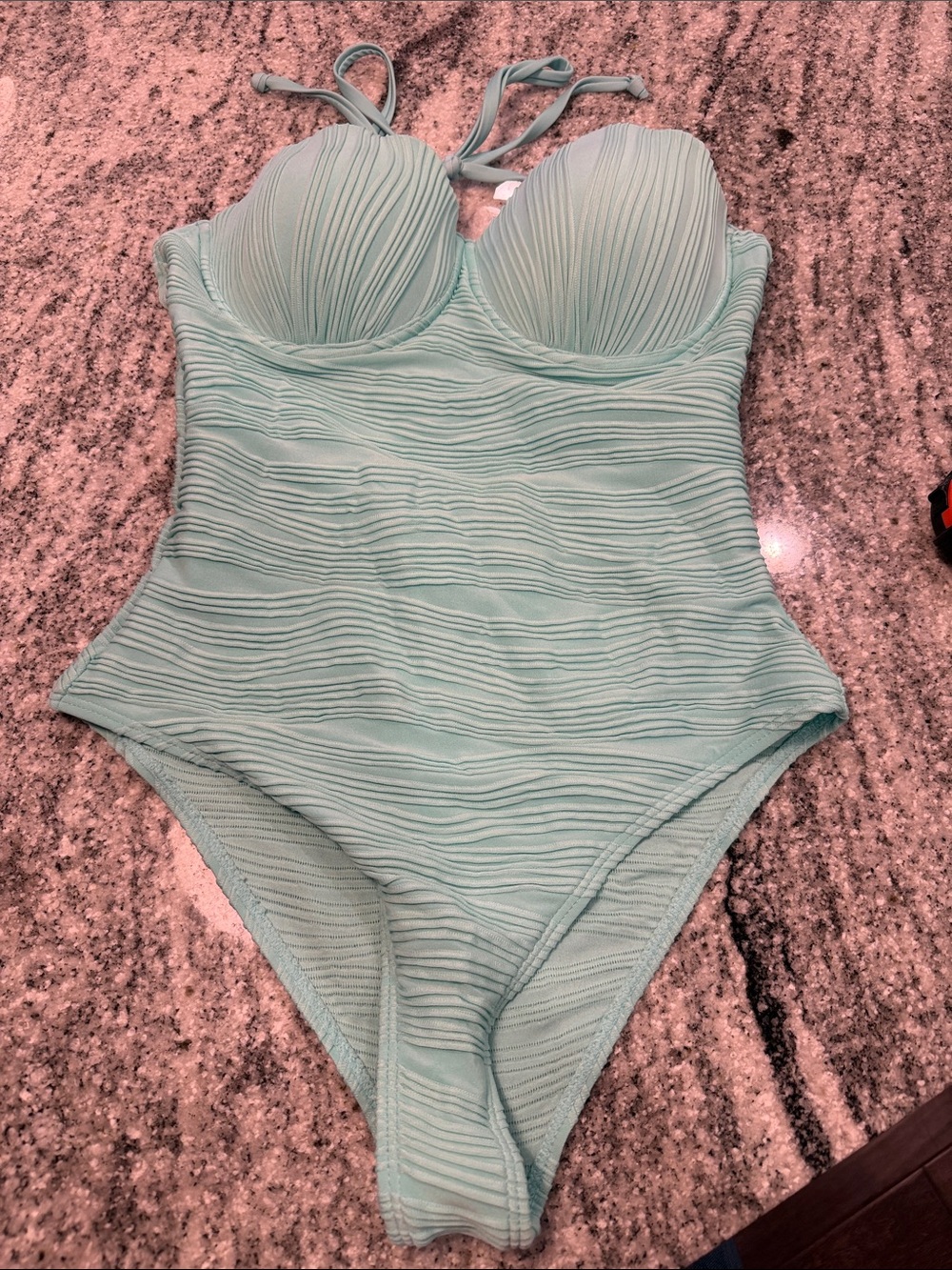 SHEIN Mint Green Textured One-Piece Swimsuit